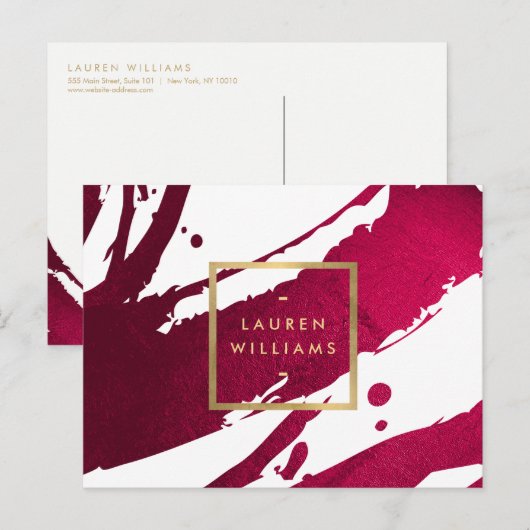 Abstrakt Deep Ruby Red Brushstrikes Postkarte (Vorne/Hinten)