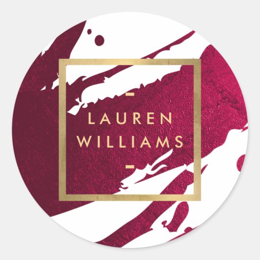 Abstrakt Deep Ruby Red Brushstrikes Runder Aufkleber (Vorderseite)