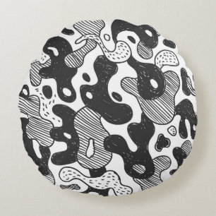 Abstrakt Doodle Camouflage Black Style Rundes Kissen