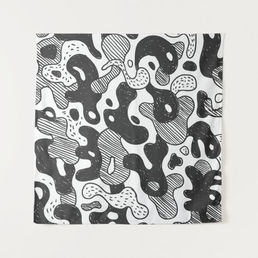 Abstrakt Doodle Camouflage Black Style Wandteppich (Vorderseite)