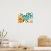 Abstrakt & Doodle Farbenfrohe Blume Schmetterling Poster (Küche)
