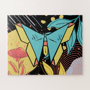 Abstrakt & Doodle Farbenfrohe Blume Schmetterling Puzzle