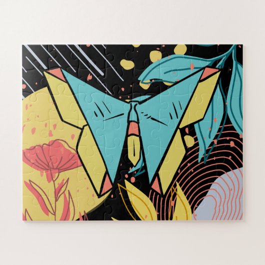 Abstrakt & Doodle Farbenfrohe Blume Schmetterling Puzzle (Horizontal)