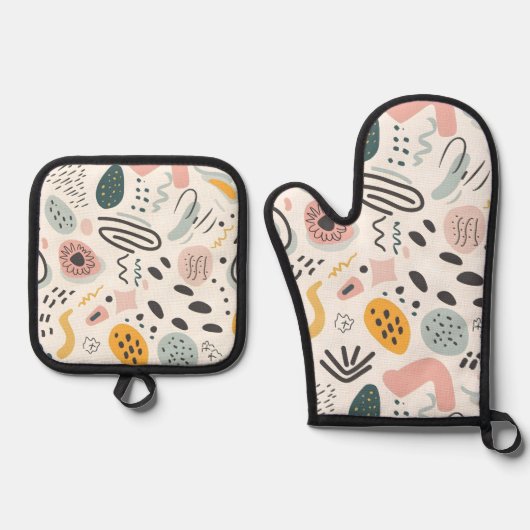 Abstrakt Doodles Graffiti pastellfarben Ofenhandschuh & Topflappen-Set (Vorderseite)