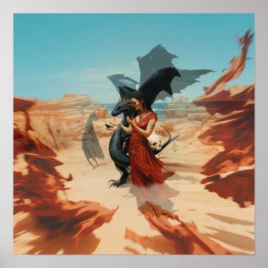 Abstrakt Dragon Skull Hexchy AI Art Matt Value Poster (Vorne)