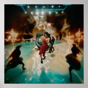 Abstrakt Dragon Skull Hexchy AI Art Matt Value Poster