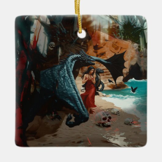 Abstrakt Dragon Skull okkultiert Dunkle Hexe Kunst Keramikornament (Vorderseite)