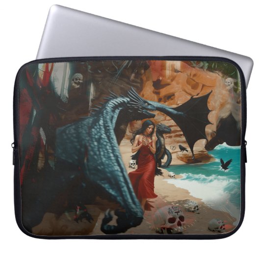 Abstrakt Dragon Skull okkultiert Dunkle Hexe Kunst Laptopschutzhülle (Vorderseite)