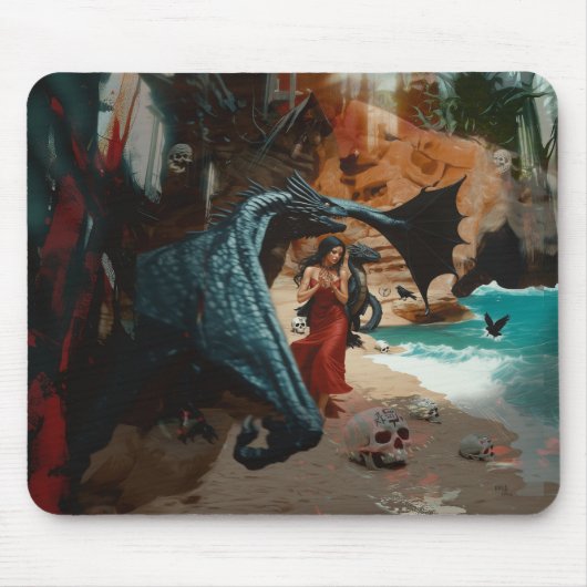 Abstrakt Dragon Skull okkultiert Dunkle Hexe Kunst Mousepad (Vorne)