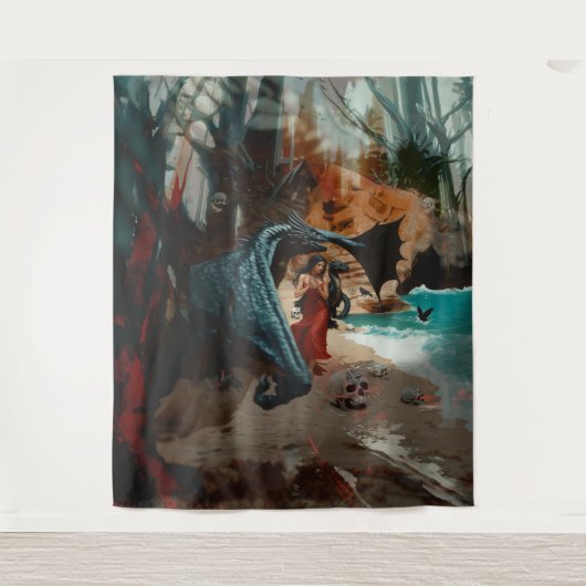 Abstrakt Dragon Skull okkultiert Dunkle Hexe Kunst Wandteppich (Vorderseite)