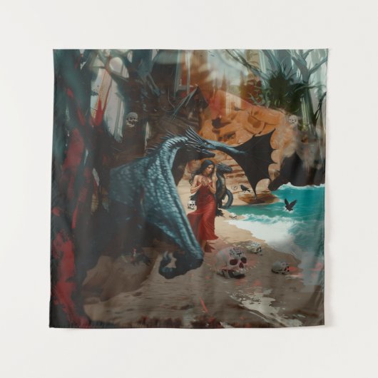 Abstrakt Dragon Skull okkultiert Dunkle Hexe Kunst Wandteppich (Vorderseite)