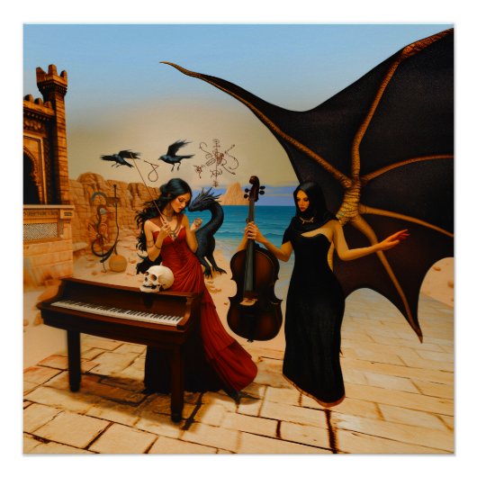 Abstrakt Dragon Skull Witchy AI Art Semi Gloss Poster (Vorderseite)