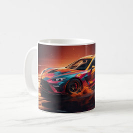 Abstrakt Driving Orange Blue Sports Car Kaffeetasse