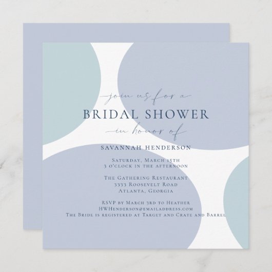Abstrakt Dusty Blue Brautparty Einladung (Vorne/Hinten)