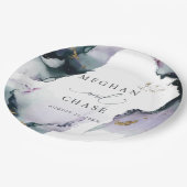 Abstrakt Dusty Blue Smokey Amethyst Pappteller (Schrägansicht)