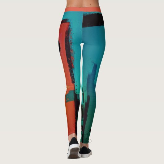 Abstrakt Dynamic Modern Orange Green Black Leggings (Rückseite)