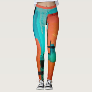 Abstrakt Dynamic Modern Orange Green Black Leggings