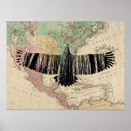 Abstrakt Eagle Tree Silhouetten Vintag USA Map Poster (Vorne)