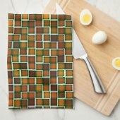 Abstrakt Earth Tone Squares-Muster Geschirrtuch (Viertel Falte)