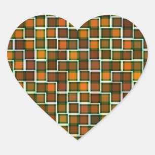 Abstrakt Earth Tone Squares-Muster Herz-Aufkleber