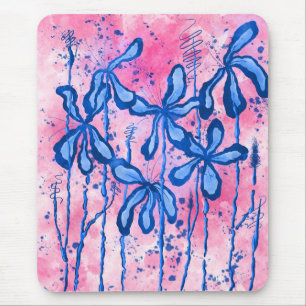 Abstrakt eingefärbte Blume Blau Rosa Mousepad