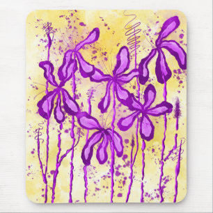 Abstrakt eingefärbte Blume Gelb Lila Mousepad