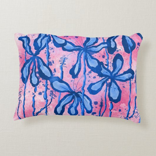 Abstrakt eingefärbte Blume Rosa Blau Dekokissen (Rückseite)