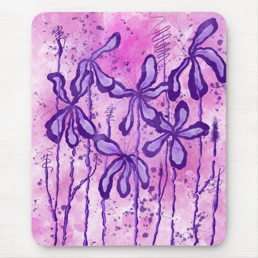 Abstrakt eingefärbte Blume Rosa Lila Mousepad (Vorne)