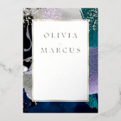 Abstrakt Elegant Aquamarin Lilac Pinselstriche Folieneinladung (Vorderseite)