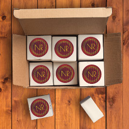 Abstrakt Elegante Maskuline Rotes Gelb Mit Monogra Runder Aufkleber