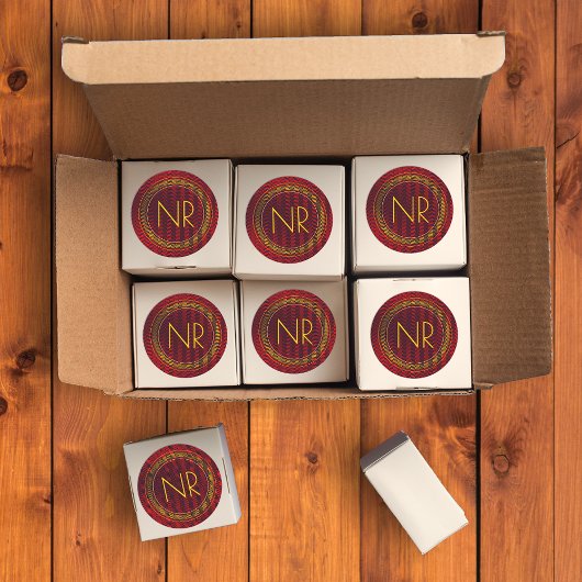 Abstrakt Elegante Maskuline Rotes Gelb Mit Monogra Runder Aufkleber