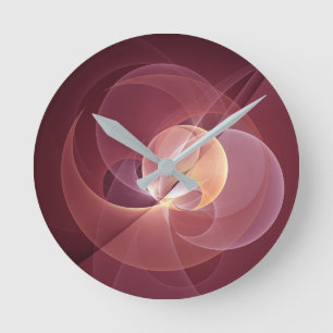 Abstrakt Elegante Modernes Wine Rotes Fraktal Runde Wanduhr