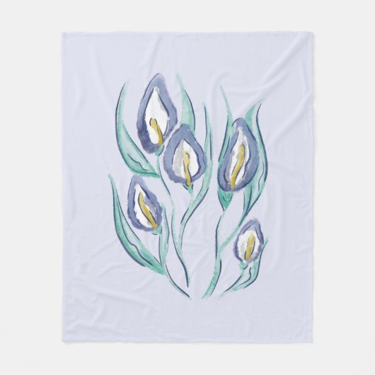 Abstrakt Elegante: Wasserfarbe Lila Calla Lilies Fleecedecke (Vorderseite)