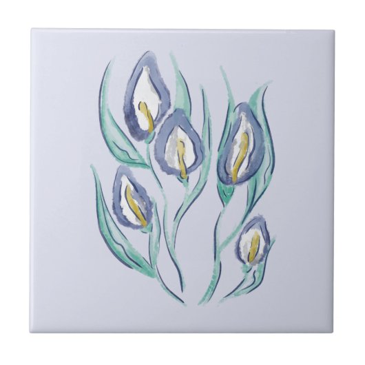 Abstrakt Elegante: Wasserfarbe Lila Calla Lilies Fliese (Vorderseite)