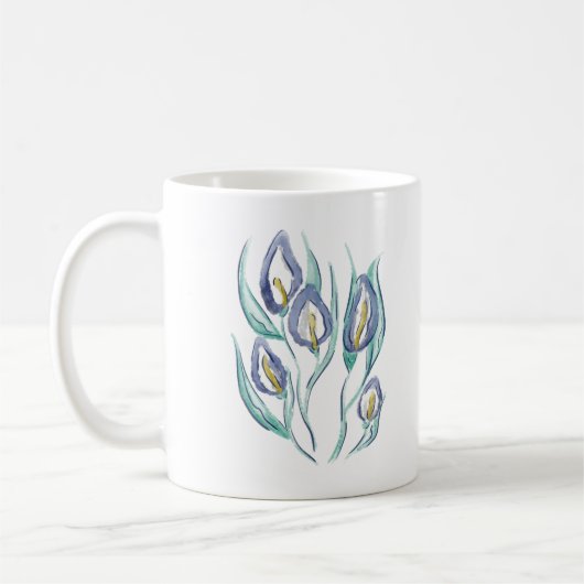 Abstrakt Elegante: Wasserfarbe Lila Calla Lilies Kaffeetasse (Links)
