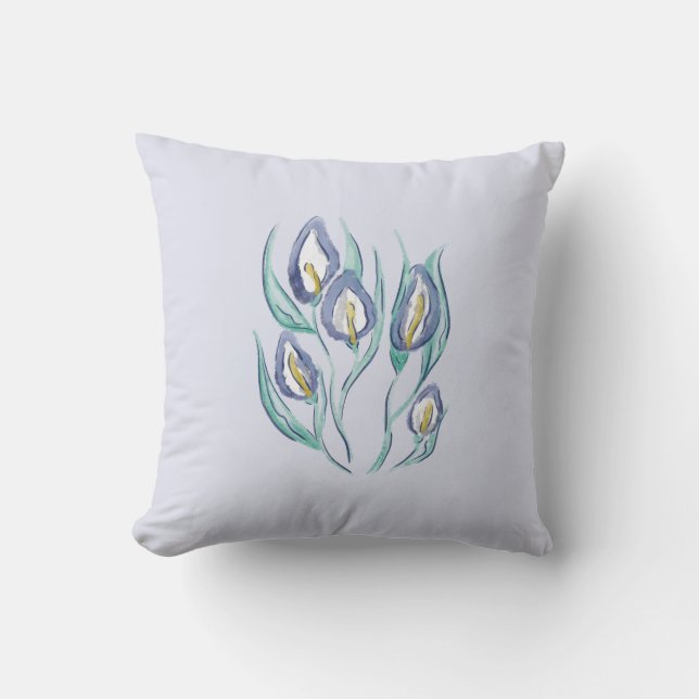 Abstrakt Elegante: Wasserfarbe Lila Calla Lilies Kissen (Vorderseite)