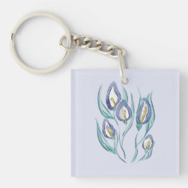 Abstrakt Elegante: Wasserfarbe Lila Calla Lilies Schlüsselanhänger