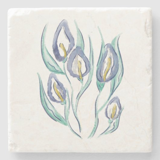 Abstrakt Elegante: Wasserfarbe Lila Calla Lilies Steinuntersetzer (Vorderseite)