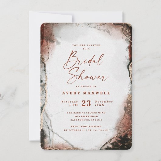 Abstrakt Ethereal Burnt Orange Brautparty Einladung (Vorderseite)