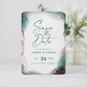 Abstrakt Ethereal Watercolor Emerald Wedding Save The Date (Stehend Vorderseite)
