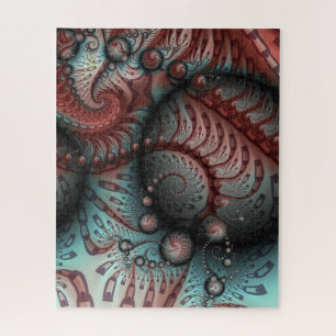 Abstrakt Fantasy Fraktal Art Balls Braun Blau Puzzle
