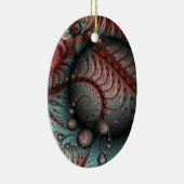 Abstrakt Fantasy Fraktal Balls Brown Blue Oval Keramik Ornament (Rechts)