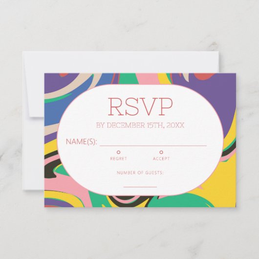Abstrakt farbenfroh kühne Moderne Groovy RSVP Karte (Vorderseite)