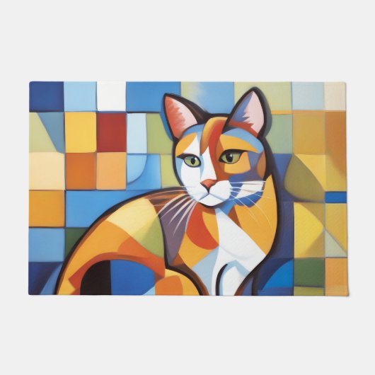 Abstrakt Feline Beauty Calico Cat Kubist Fußmatte (Vorderseite)