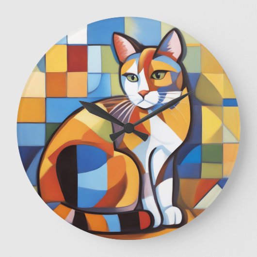 Abstrakt Feline Beauty Calico Cat Kubist Große Wanduhr (Vorderseite)