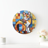 Abstrakt Feline Beauty Calico Cat Kubist Große Wanduhr (Zuhause)