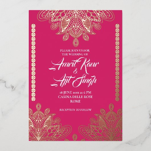 Abstrakt Filigree auf Fuchsia Folieneinladung (Vorderseite)