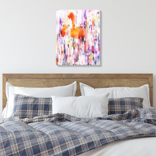 Abstrakt Flamingo Stretched Canvas Print Leinwanddruck (Insitu (Schlafzimmer))