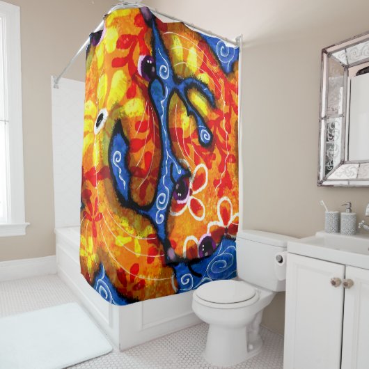 Abstrakt Floral Koi Fisch Orange Yellow Red Blue Duschvorhang (Beispiel)