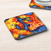Abstrakt Floral Koi Fisch Orange Yellow Red Blue Getränkeuntersetzer (Linke Seite)